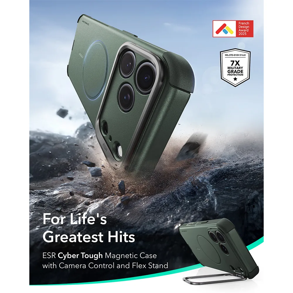 ESR รุ่น Cyber Tough Stash Stand (Camera Control) - เคส iPhone 18 Pro Max / 17 Pro Max - สี Green 2 ESR รุ่น Cyber Tough Stash Stand (Camera Control) - เคส iPhone 18 Pro Max / 17 Pro Max - สี Green - Image 2