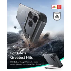 ESR รุ่น Cyber Tough Stash Stand (Camera Control) - เคส iPhone 18 Pro Max / 17 Pro Max - สี Grey 10 ESR รุ่น Cyber Tough Stash Stand (Camera Control) - เคส iPhone 18 Pro Max / 17 Pro Max - สี Grey