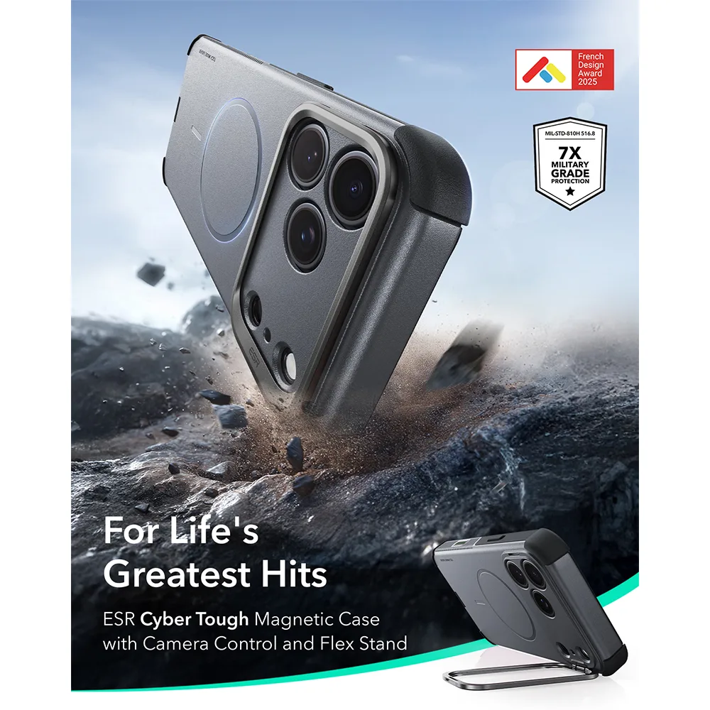 ESR รุ่น Cyber Tough Stash Stand (Camera Control) - เคส iPhone 18 Pro Max / 17 Pro Max - สี Grey 2 ESR รุ่น Cyber Tough Stash Stand (Camera Control) - เคส iPhone 18 Pro Max / 17 Pro Max - สี Grey - Image 2