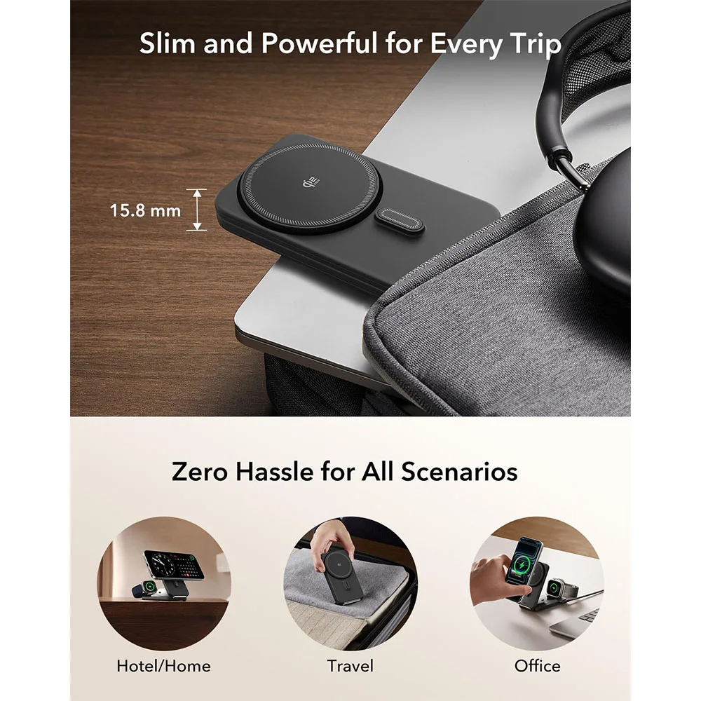 ESR รุ่น Qi2.2 3 in 1 Magnetic Charging Station CryoBoost (35W) - แท่นชาร์จ - สี Black 9 ESR รุ่น Qi2.2 3 in 1 Magnetic Charging Station CryoBoost (35W) - แท่นชาร์จ - สี Black - Image 9