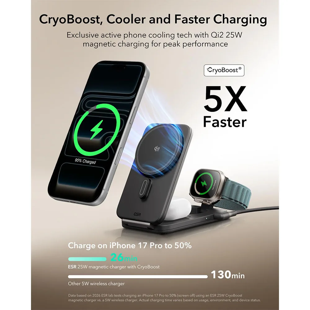 ESR รุ่น Qi2.2 3 in 1 Magnetic Charging Station CryoBoost (35W) - แท่นชาร์จ - สี Black 2 ESR รุ่น Qi2.2 3 in 1 Magnetic Charging Station CryoBoost (35W) - แท่นชาร์จ - สี Black - Image 2