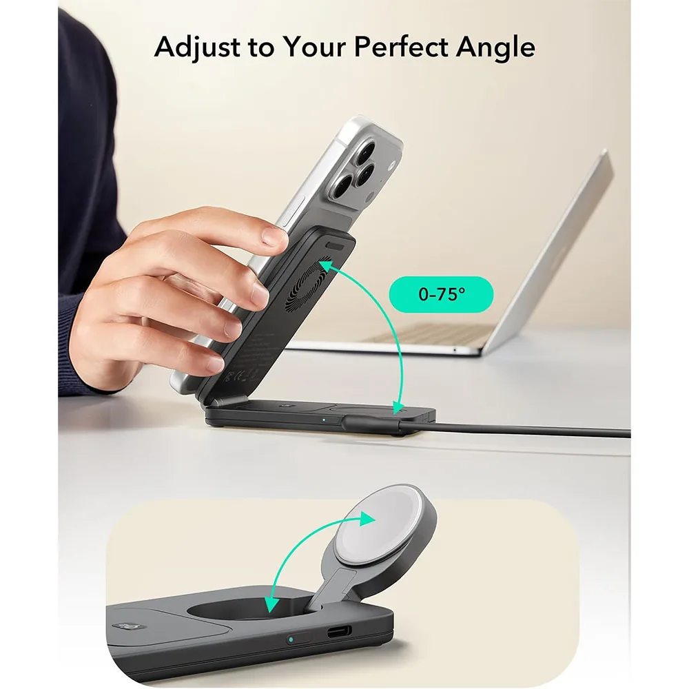 ESR รุ่น Qi2.2 3 in 1 Magnetic Charging Station CryoBoost (35W) - แท่นชาร์จ - สี Black 6 ESR รุ่น Qi2.2 3 in 1 Magnetic Charging Station CryoBoost (35W) - แท่นชาร์จ - สี Black - Image 6