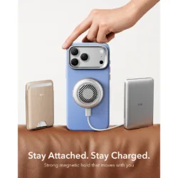 ESR รุ่น Leather Stash Stand (Camera Control) - เคส iPhone 18 Pro Max / 17 Pro Max - สี Light Blue