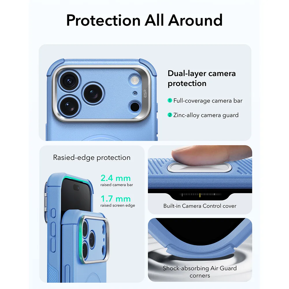 ESR รุ่น Cyber Tough Stash Stand (Camera Control) - เคส iPhone 18 Pro Max / 17 Pro Max - สี Light Blue 5 ESR รุ่น Cyber Tough Stash Stand (Camera Control) - เคส iPhone 18 Pro Max / 17 Pro Max - สี Light Blue - Image 5