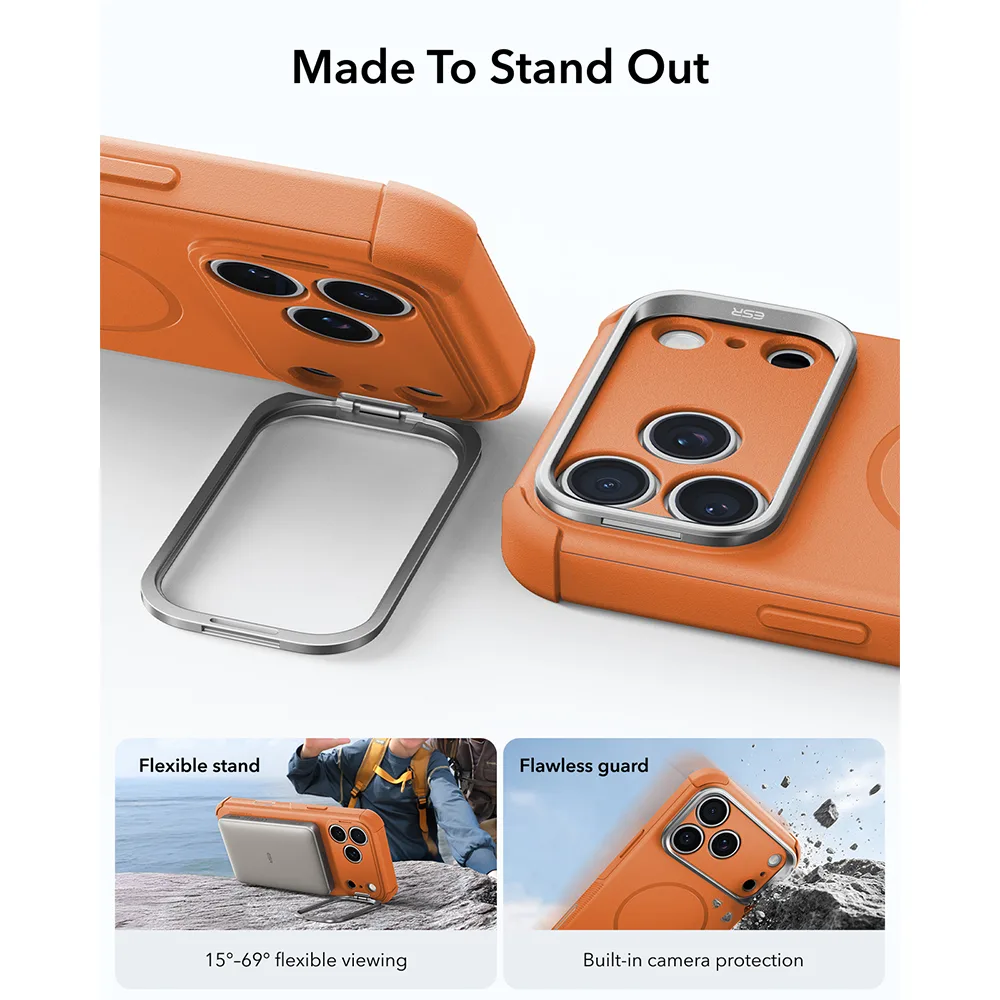 ESR รุ่น Cyber Tough Stash Stand (Camera Control) - เคส iPhone 18 Pro Max / 17 Pro Max - สี Orange 4 ESR รุ่น Cyber Tough Stash Stand (Camera Control) - เคส iPhone 18 Pro Max / 17 Pro Max - สี Orange - Image 4
