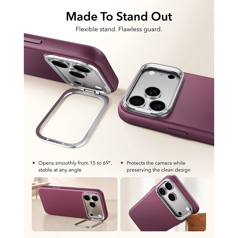 ESR รุ่น Leather Stash Stand (Camera Control) - เคส iPhone 18 Pro / 17 Pro - สี Deep Burgundy 4 ESR รุ่น Leather Stash Stand (Camera Control) - เคส iPhone 18 Pro / 17 Pro - สี Deep Burgundy - Image 4