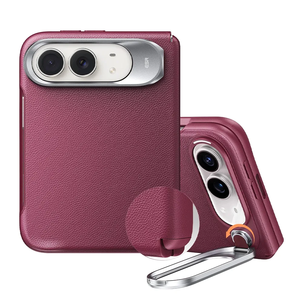 ESR รุ่น Leather Stash Stand (Camera Control) - เคส iPhone Duo - สี Deep Burgundy