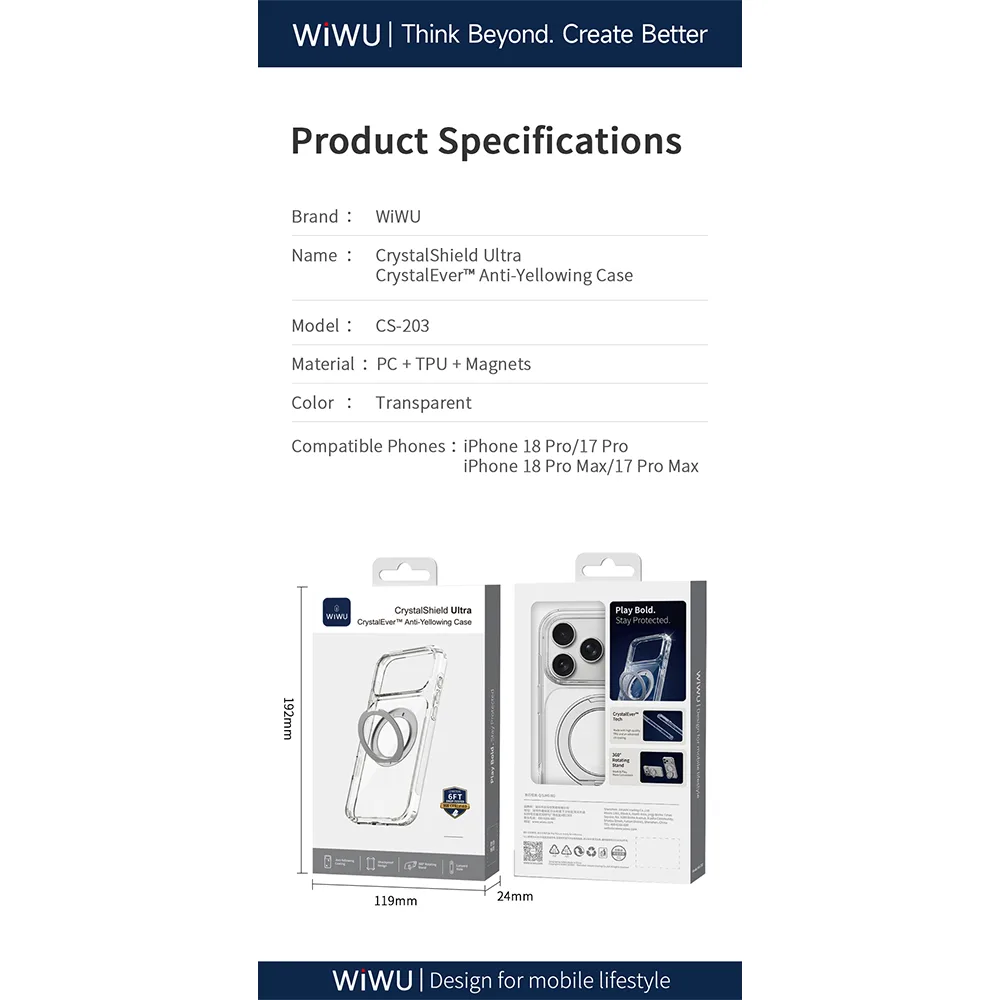 WiWU รุ่น CrystalShield Ultra CrystalEver Anti-Yellowing - เคส iPhone 18 Pro Max / 17 Pro Max - สี Clear 18 WiWU รุ่น CrystalShield Ultra CrystalEver Anti-Yellowing - เคส iPhone 18 Pro Max / 17 Pro Max - สี Clear - Image 18