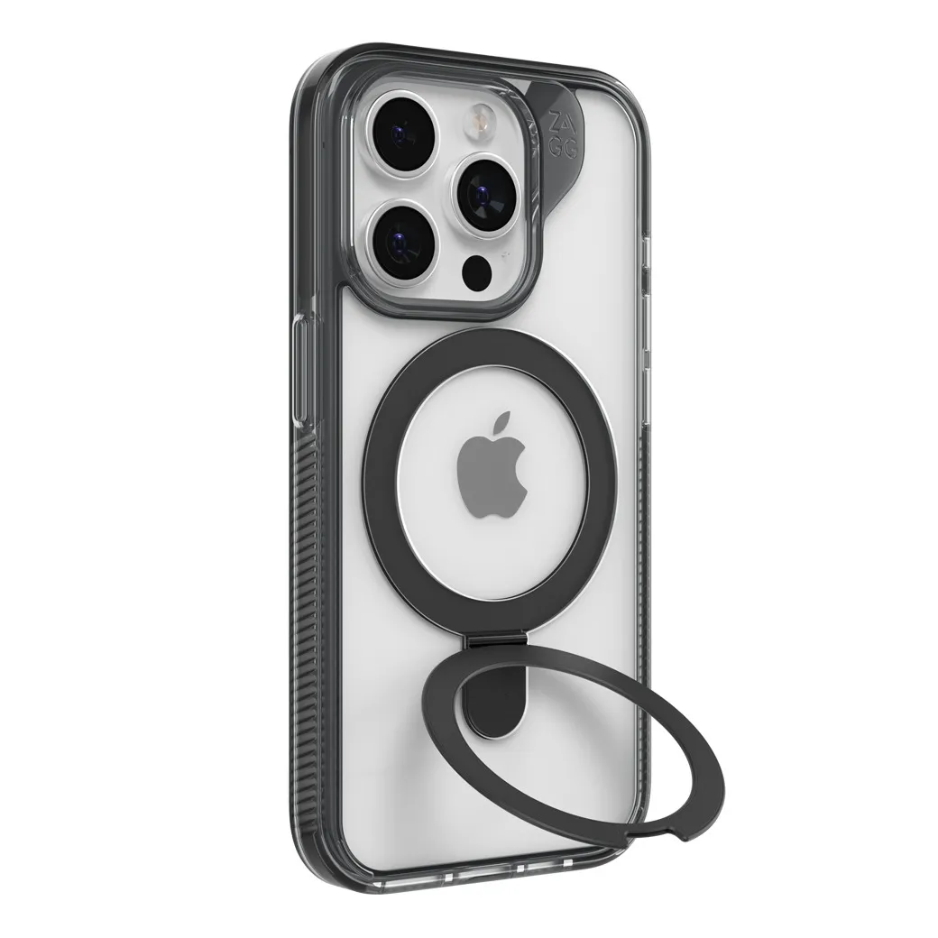ZAGG รุ่น Santa Cruz Snap with Ring Stand - เคส iPhone 15 Pro Max - สี Clear/Black 15 ZAGG รุ่น Santa Cruz Snap with Ring Stand - เคส iPhone 15 Pro Max - สี Clear/Black