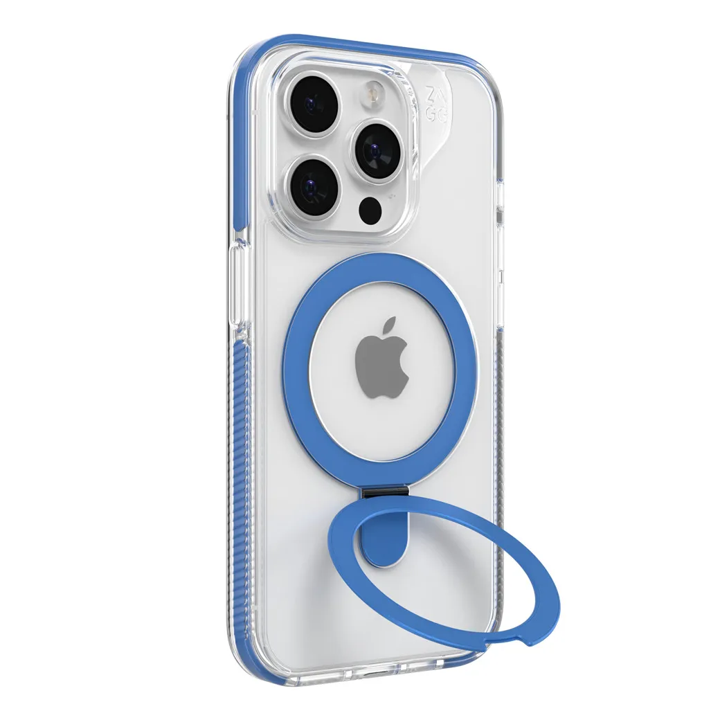 ZAGG รุ่น Santa Cruz Snap with Ring Stand - เคส iPhone 15 Pro Max - สี Clear/Blue 15 ZAGG รุ่น Santa Cruz Snap with Ring Stand - เคส iPhone 15 Pro Max - สี Clear/Blue