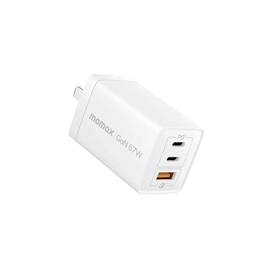 Momax หัวชาร์จ รุ่น ONE Plug อแดปเตอร์ GaN 3 พอร์ต Type-C + USB Fast Charge 10A 67W - สี White 16 Momax หัวชาร์จ รุ่น ONE Plug อแดปเตอร์ GaN 3 พอร์ต Type-C + USB Fast Charge 10A 67W - สี White